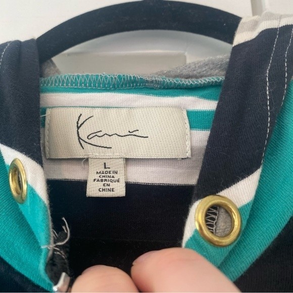 Kani size Large 80s style Surfer Stripe Kangaroo Pocket Cover Up Hooded T Shirt - Picture 5 of 9